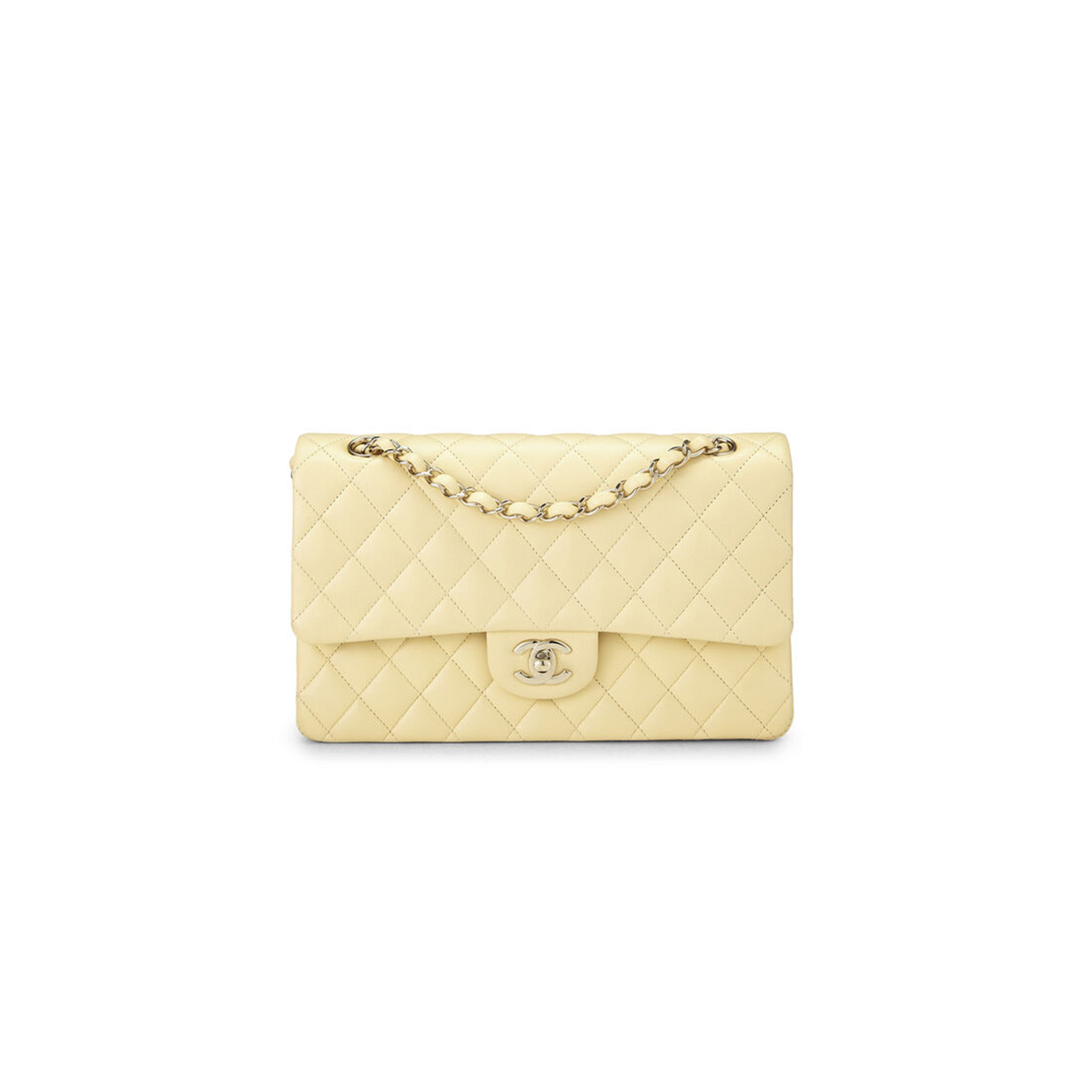 CHANEL YELLOW CALFSKIN CLASSIC DOUBLE FLAP MEDIUM AS0001 (25*15*6cm)